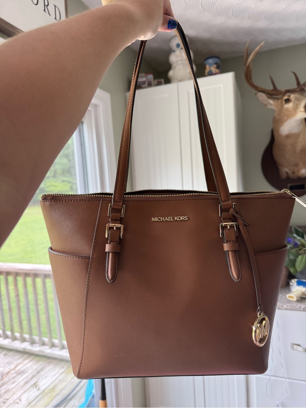 Michael Kors Brown Saffiano Leather Tote with Gold Hardware